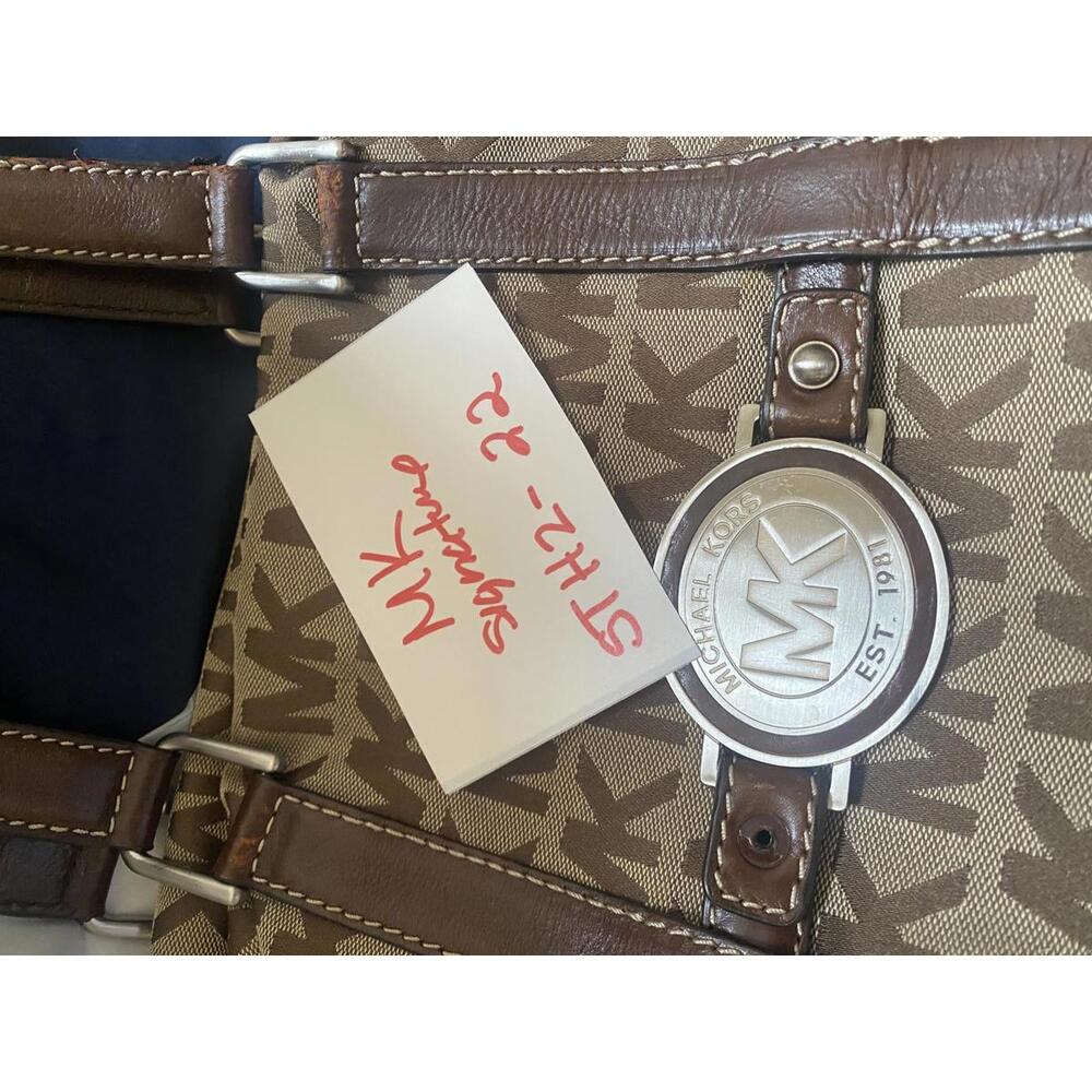 Michael Kors Brown MK Logo Canvas and Leather Shoulder Bag - Picture 8 of 8